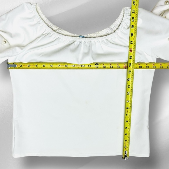 Cece Off Shoulder Blouse Womens S Ivory Tiered Balloon Sleeve Boho Chic Romantic - Picture 10 of 13